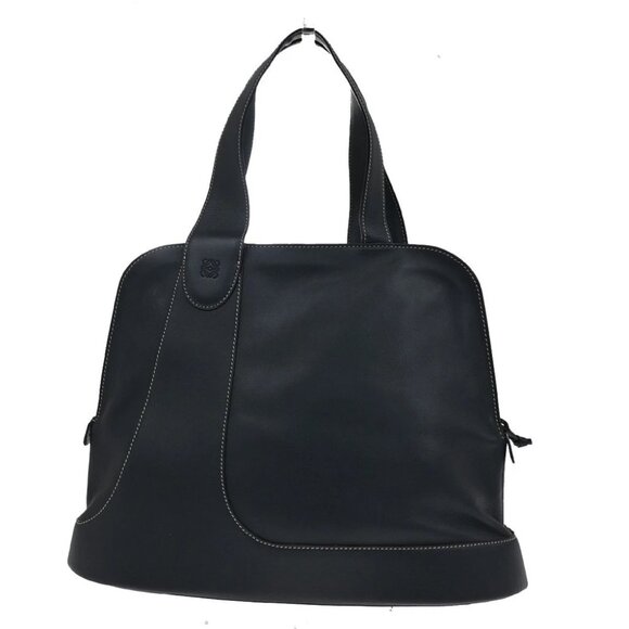 LOEWE Logo Anagram Shoulder Hand Tote Bag Leather Navy Blue GHW Spain - Picture 3 of 16